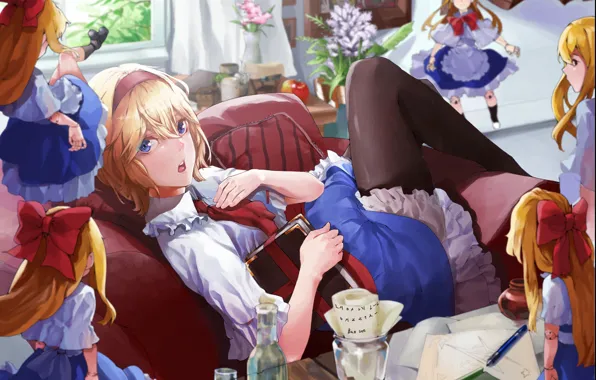 Table, room, sofa, doll, lies, book, Shanghai, blue eyes