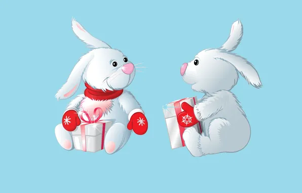 Mood, holiday, new year, art, gifts, Bunny, mittens