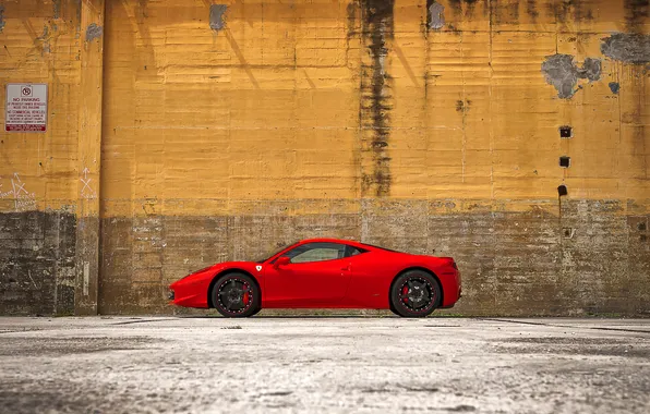 Picture red, wall, sign, red, wall, ferrari, Ferrari, side view