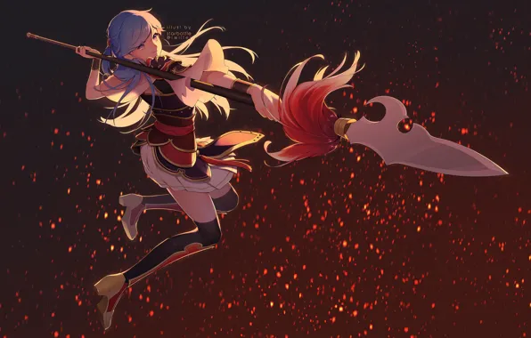 Girl, weapons, spear