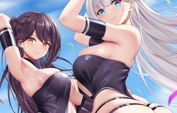 Sexy, ass, cleavage, long hair, girls, brown hair, boobs, anime