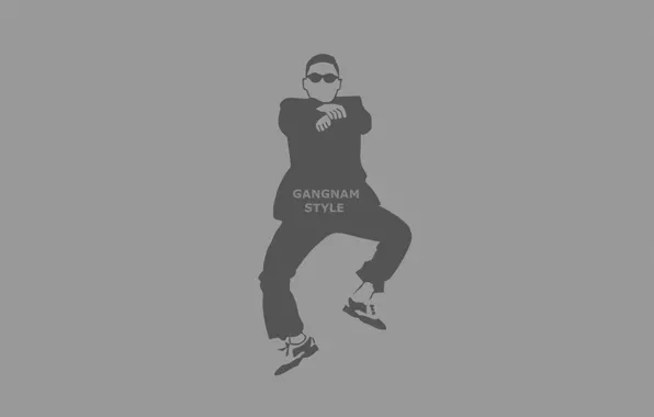 Picture the inscription, people, dance, glasses, grey background, PSY, Gangnam Style