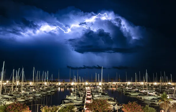 Picture The sky, Night, The city, Lightning, Sky, Spain, Lightning, Night