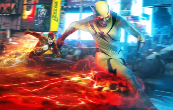 Picture the city, fiction, art, superhero, Flash, supervillain, Barry Allen, Reverse-Flash