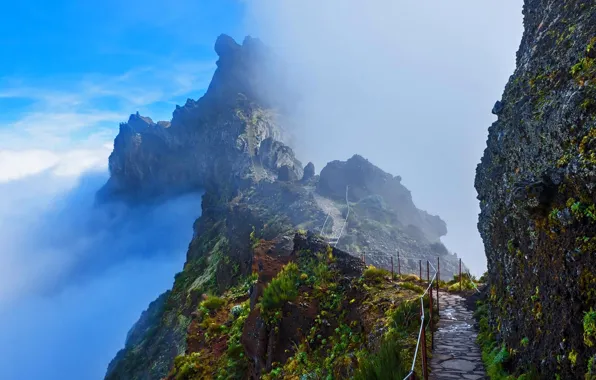 Clouds, mountains, rocks, Portugal, Madeira