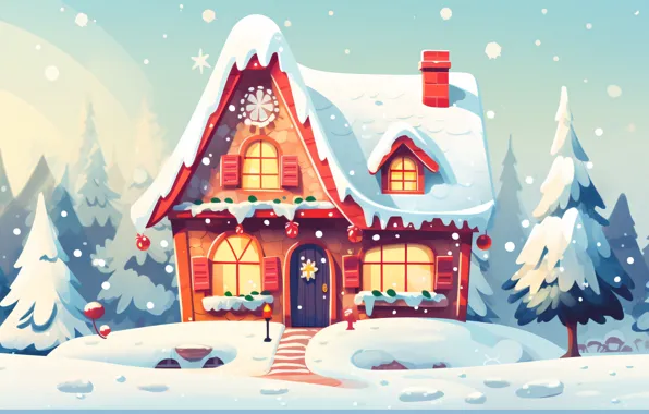 Winter, snow, house, holiday, graphics, Christmas, New year, house