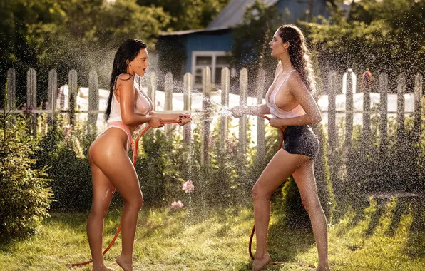 Summer, sexy, girls, legs, wet, play, beautiful, cottage