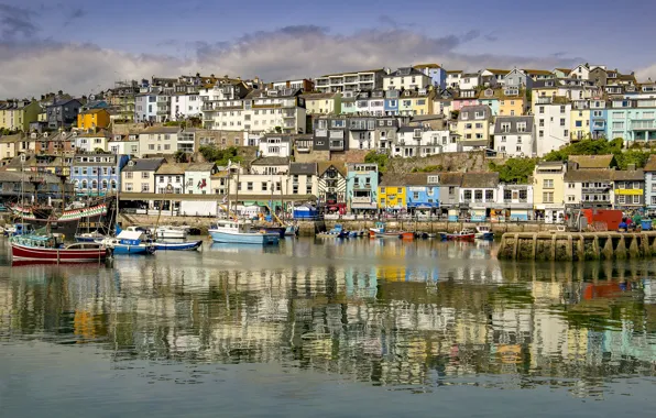 Water, the sun, shore, England, home, Bay, yachts, boats