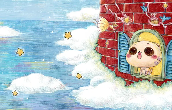 Picture art, kitty, neko, anime, children's, figure, fantasy, pussy