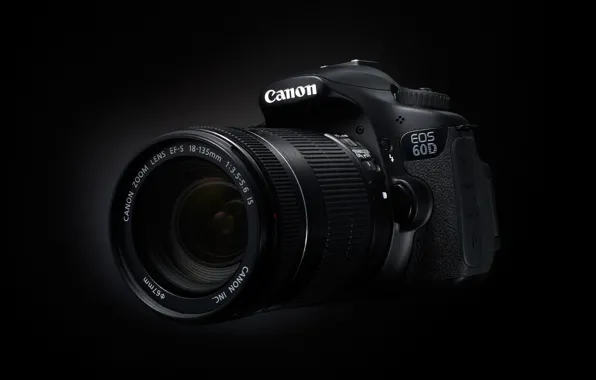 Picture the camera, black background, Canon, 60D