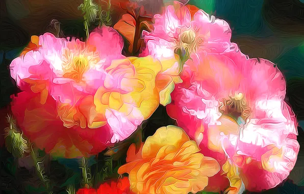 Picture line, flowers, paint, petals