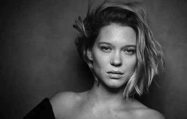 Portrait, actress, hairstyle, black and white, Pirelli, Lea Seydoux, Lea Seydoux, Peter Lindbergh