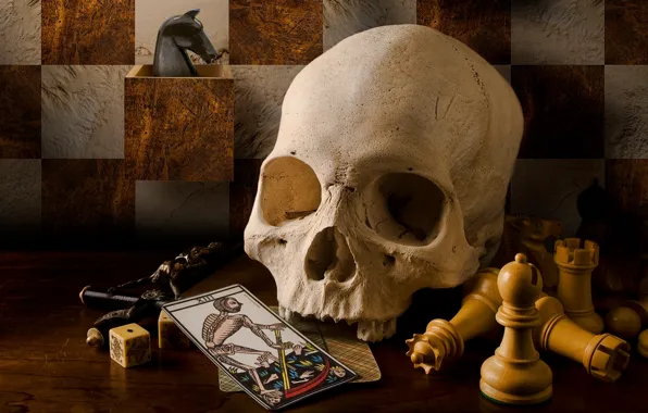 Card, style, retro, skull, chess, vintage, crucifix, Tarot