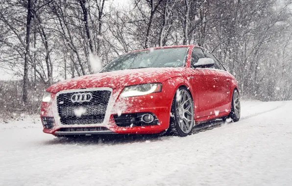 Winter, snow, Audi, Audi, red, red, winter