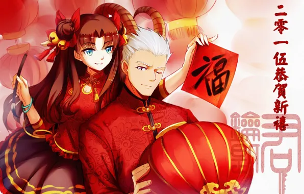 Art, two, Rin, Archer, Fate stay night, Fate / Stay Night