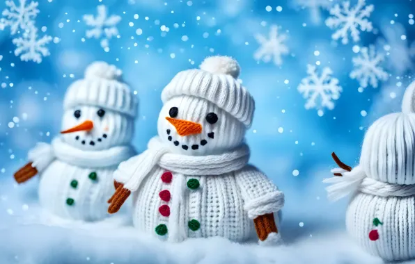 Winter, snow, smile, toys, Christmas, New year, snowmen, snowman