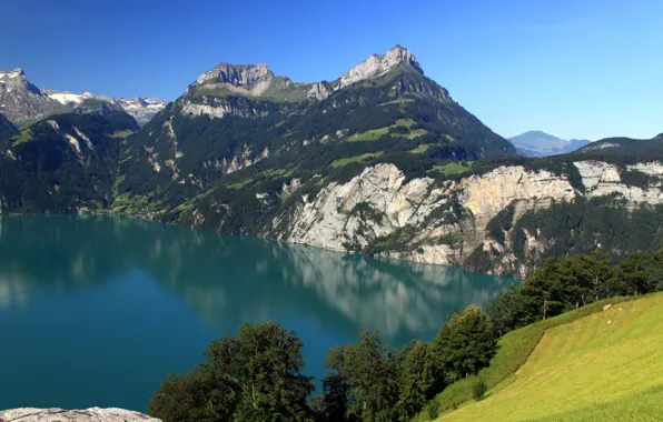Landscape, mountains, nature, lake, Switzerland, Morschach