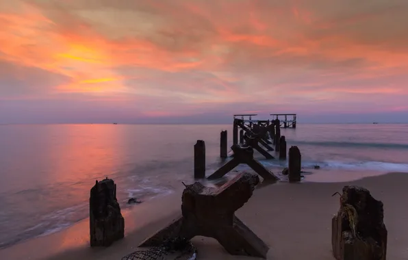Sea, wave, beach, summer, the sky, sunset, stones, shore