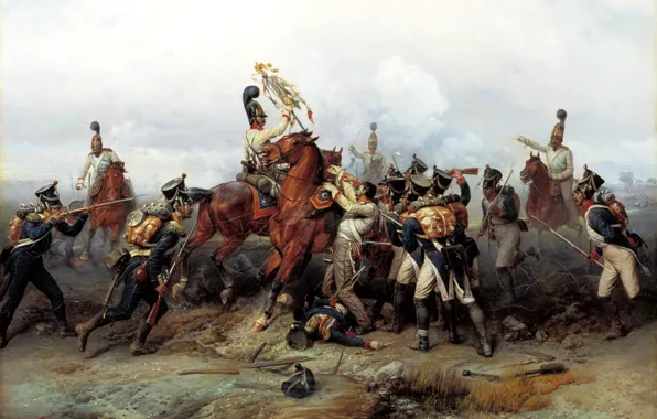 People, war, picture, horse, the battle, painting, canvas, Austerlitz