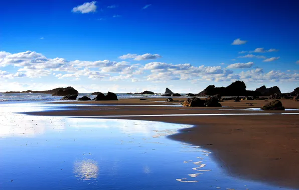 Sand, sea, stones, shore, Seascape