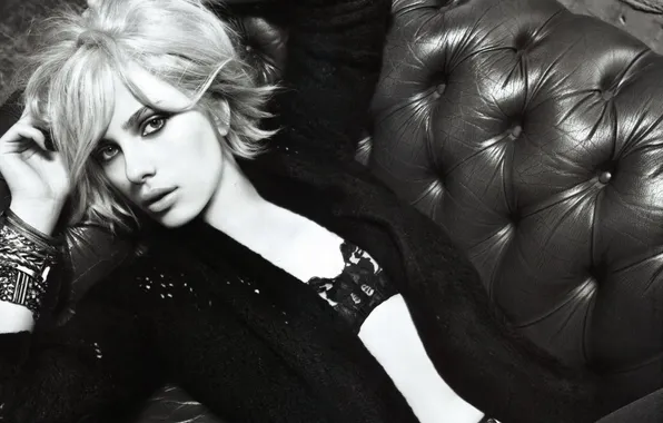 Black and white, Scarlett Johansson, blonde, Scarlett Johansson