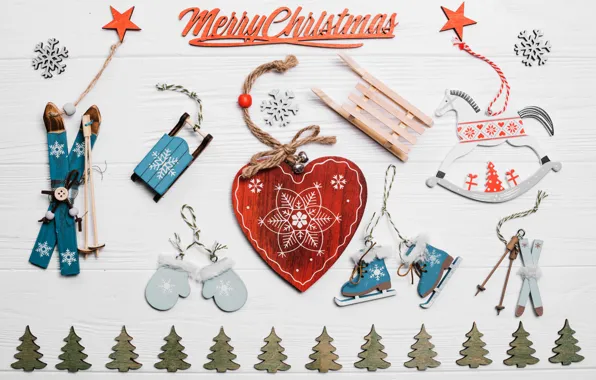 Decoration, Christmas, heart, sled, with, winter, elements, decor
