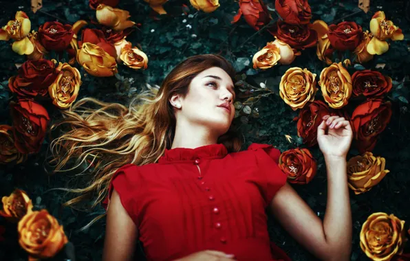 Girl, flowers, pose, mood, roses, Fernanda Finsterbush