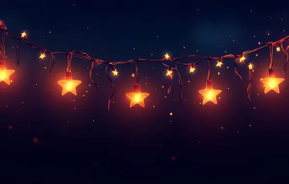 Stars, the dark background, glow, Christmas, New year, garland, stars, AI art