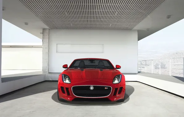 Picture Jaguar, Red, Jaguar, The hood, Lights, The front, F-type