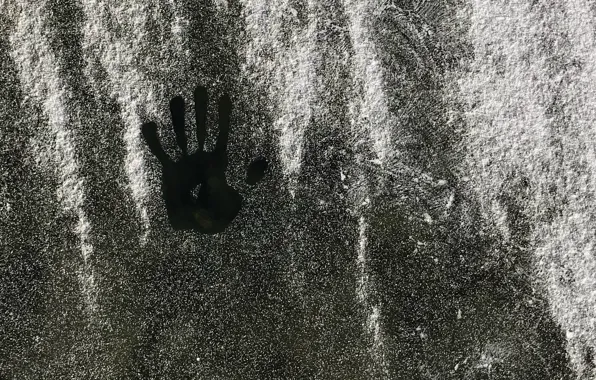 Winter, snow, lake, trail, new year, hand, ice, imprint