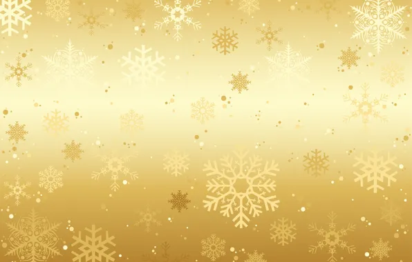 Winter, snow, snowflakes, background, golden, gold, Christmas, winter