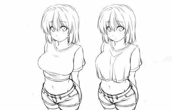 Girl, sexy, shorts, anime, beautiful, short hair, pretty, sketch