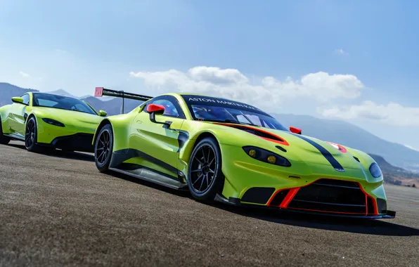 Aston Martin, Vantage, pair, racing car, 2018, blue sky, GTE