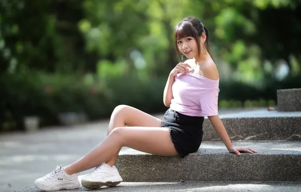 Look, girl, legs, Asian, cutie, bokeh
