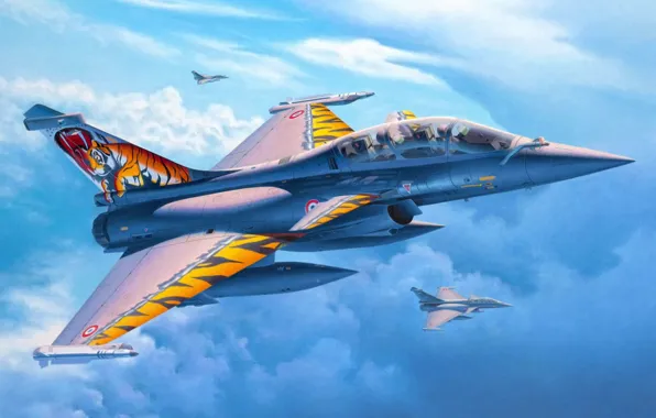 War, art, painting, jet, Dassault Rafale