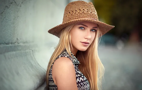 Look, girl, portrait, hat, hairstyle, blonde, bokeh, Eva