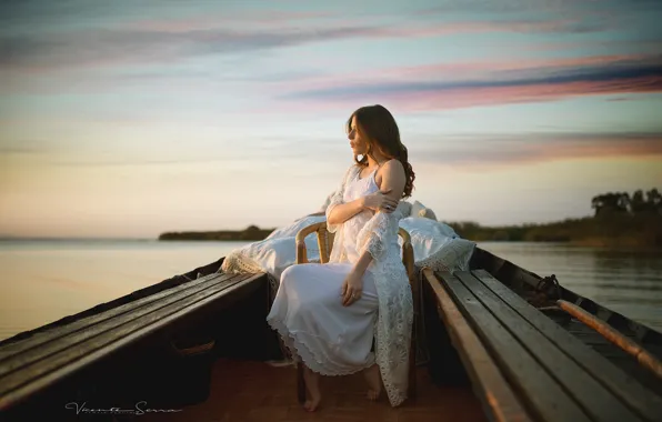 Girl, lake, boat