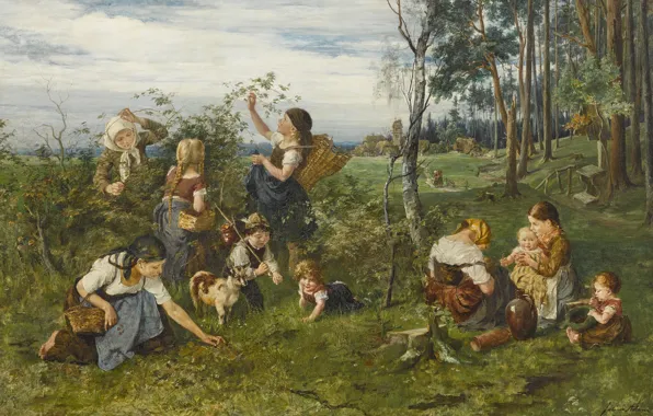 Picture 1876, German painter, German painter, oil on canvas, Julius Anton Adam, Julius Anton Adam, Children …