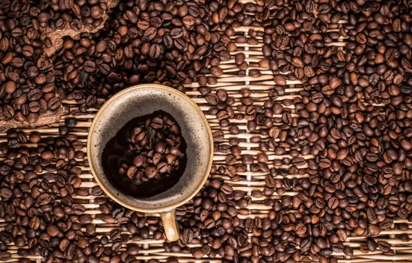 Picture foam, coffee, grain, Cup, drink, the view from the top