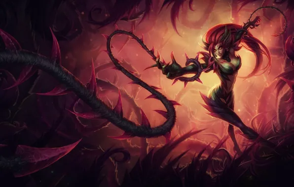 Picture girl, weapons, spikes, vines, league of legends, zyra