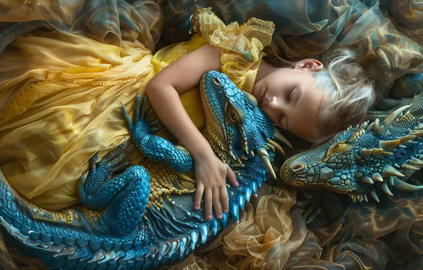 Face, pose, dragon, sleep, dragons, fantasy, sleeping, girl