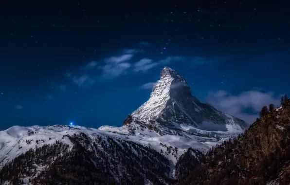 The sky, mountains, night, mountain, Alps, the Matterhorn