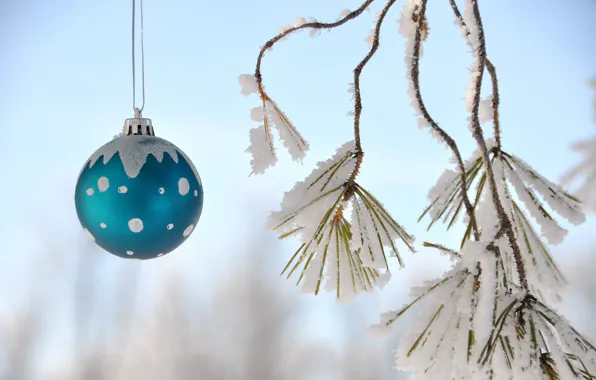 The sky, snow, new year, Christmas, ball, decoration