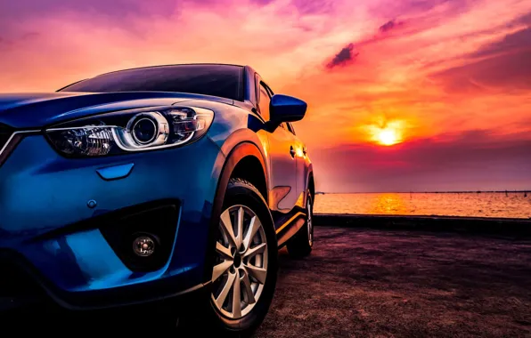 Picture machine, sunset, SUV