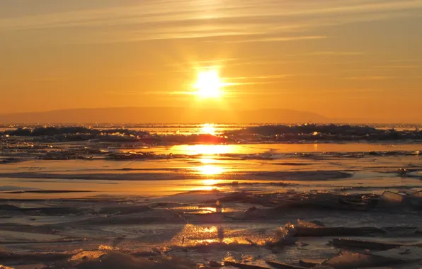 The sun, sunset, ice