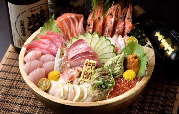 Picture caviar, shrimp, seafood, salmon, cuts, tuna