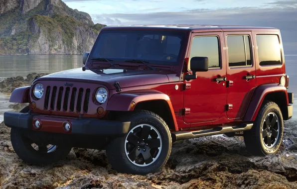 Picture the sky, shore, jeep, SUV, the front, jeep, wrangler, Ringler