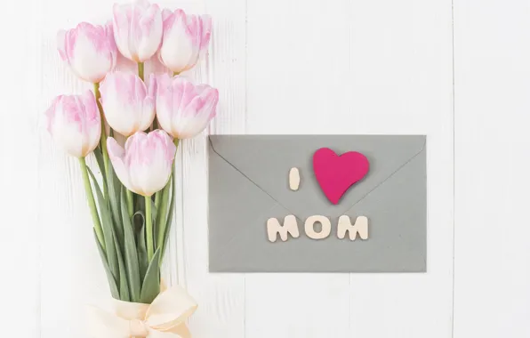 Bouquet, tulips, the envelope, congratulations, Mother's Day