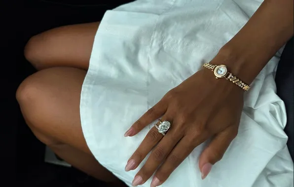 Girl, watch, dress, elegantly, slender legs, tanned legs, a ring on your finger