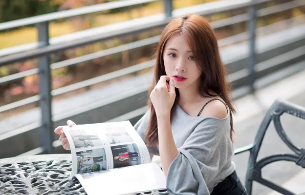 Look, girl, Asian, journal, cutie, bokeh